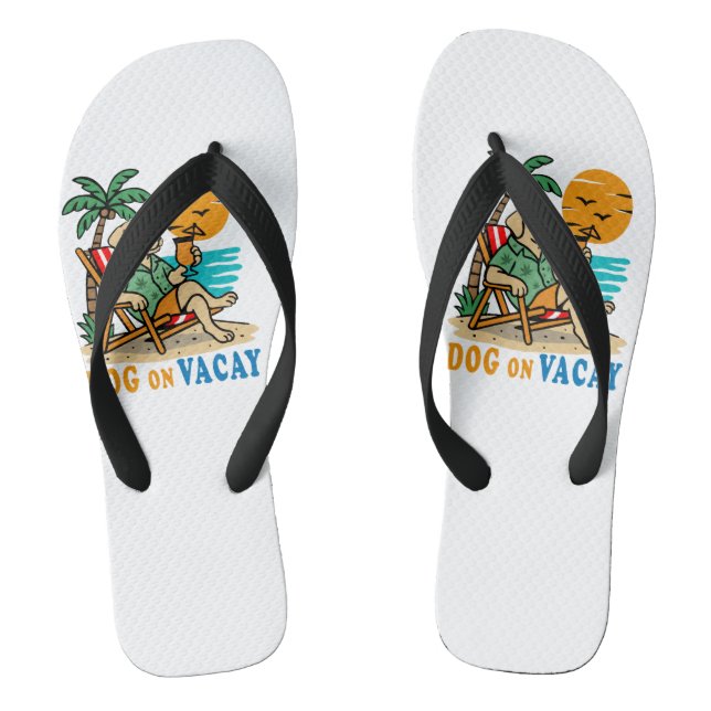 Funny Dog on Vacation T-Shirt | Cute Summer Flip Flops (Footbed)