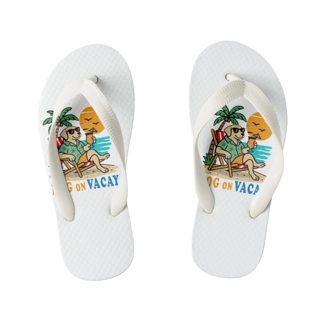 Funny Dog on Vacation T-Shirt | Cute Summer Kid's Flip Flops (Footbed)