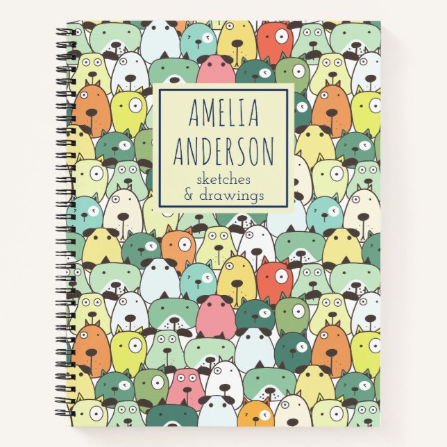 Funny Dog Pattern Back to School Custom Name Notebook (Front)
