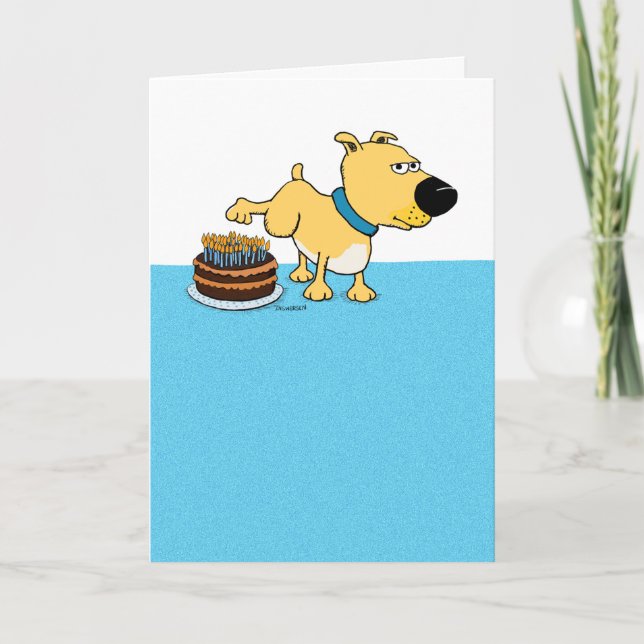 Funny Dog Peeing on Cake Birthday Card (Front)