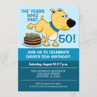 Funny Dog Peeing on Cake Birthday Party Invitation