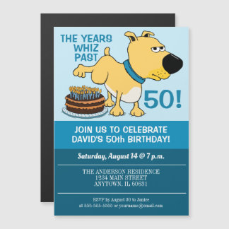 Funny Dog Peeing on Cake Birthday Party Magnetic Invitation