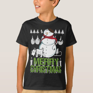 Funny Dog Peeing On Snowman Ugly Christmas Tacky X T-Shirt