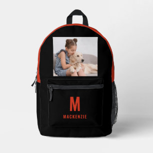Funny Dog Pet Photo Orange Monogram Personalized Printed Backpack