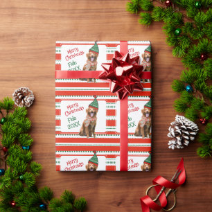 Funny Dog Photo with Elf Hat and Scarf Christmas  Wrapping Paper