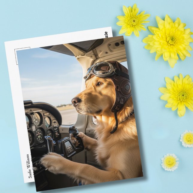 Funny Dog Pilot flying Airplane Aviation Birthday Postcard (Creator Uploaded)