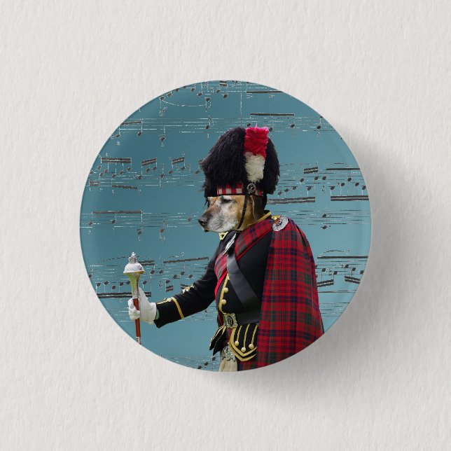 Funny dog pipe major 1 inch round button (Front)