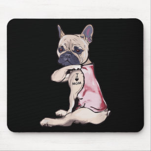 Funny Dog Pitbull I Love Mom Tattoo Gift Mom Women Mouse Pad