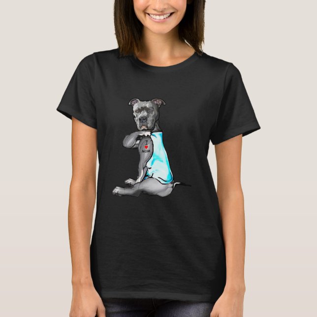 Funny Dog Pitbull I Love Mom Tattoo Gift  T-Shirt (Front)