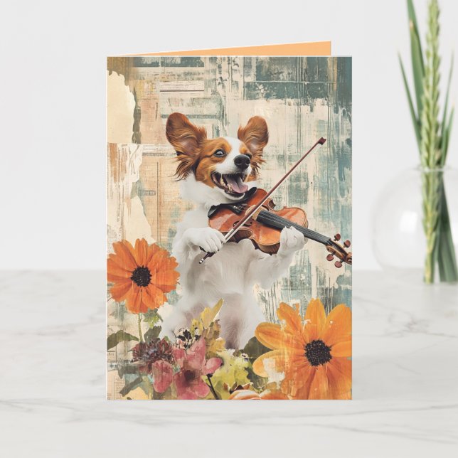 Funny Dog Playing Violin Folded Card (Front)