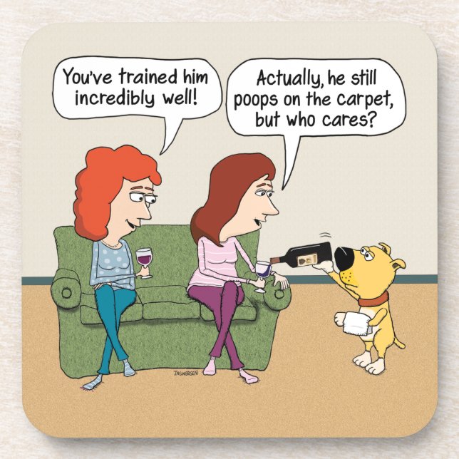 Funny Dog Pouring Wine When Not Pooping Coaster (Front)