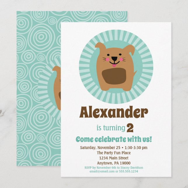 Funny Dog Puppy Birthday Invitation Boy Girl (Front/Back)