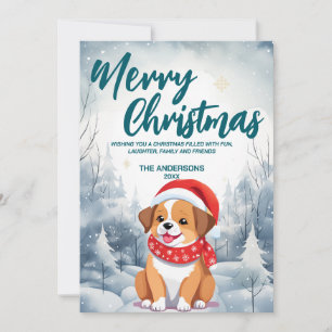 Funny Dog puppy Merry Xmas tree snow Holiday party Card