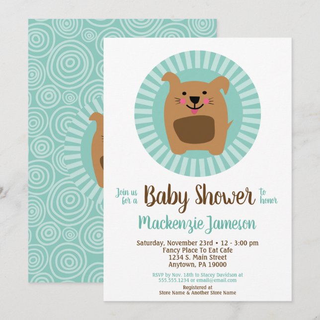 Funny Dog Puppy Neutral Baby Shower Invitation (Front/Back)
