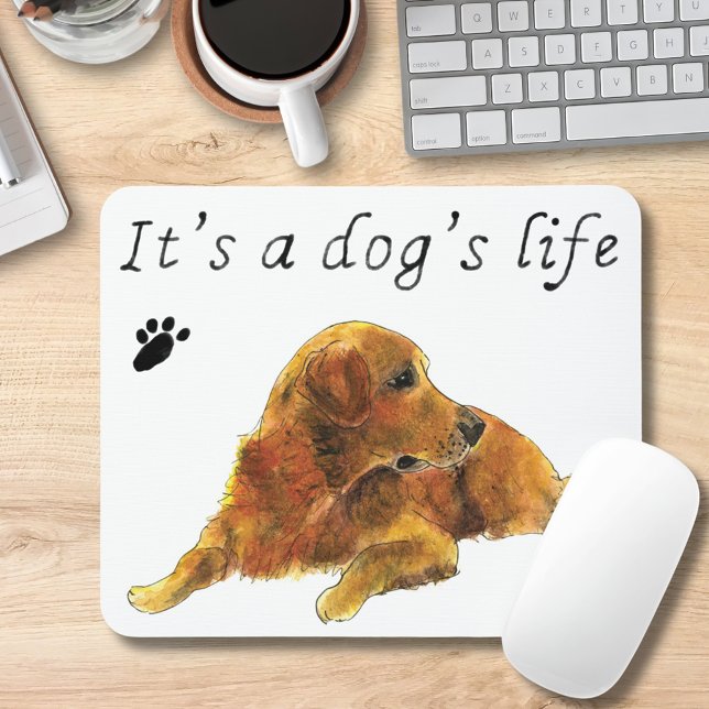 Funny Dog Quote Mouse Pad (Funny dog quote and cute golden retriever watercolor illustration mouse mat)