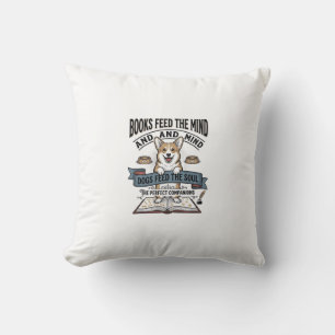 Funny Dog Reader Vintage Engraving Tee for Book Lo Throw Pillow