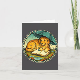 Funny Dog Reading Book Rain Cozy Umbrella Cute Art Card