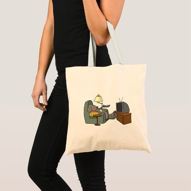 Funny Dog Relaxing in Recliner Watching TV Tote Bag (Creator Uploaded)