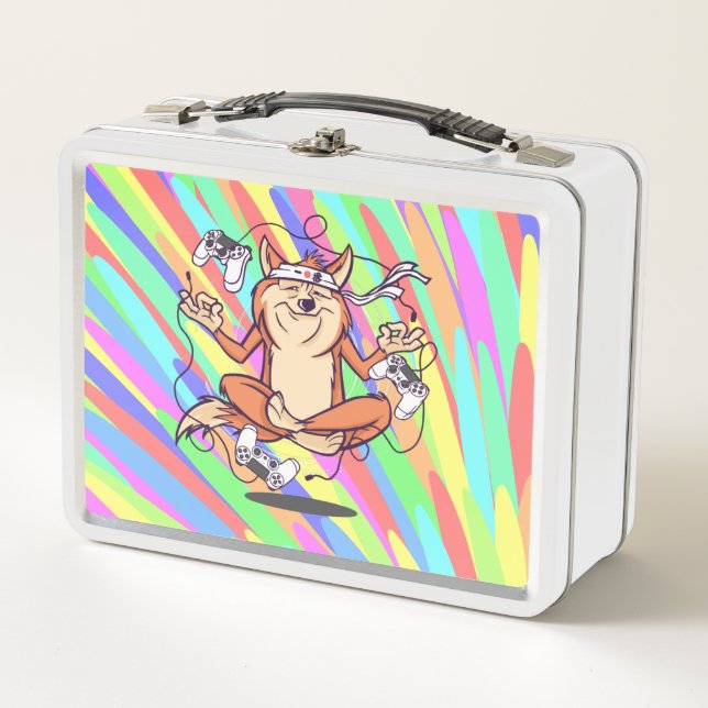 Funny Dog Shiba Inu Gaming Design Metal Lunch Box (Front)