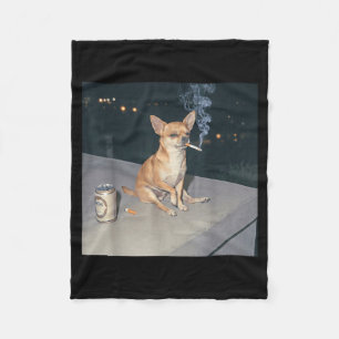 Funny dog smoking chihuahua meme cigarette beer  fleece blanket