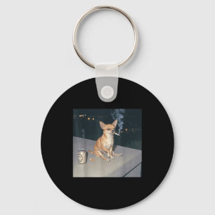 Funny dog smoking chihuahua meme cigarette beer  keychain