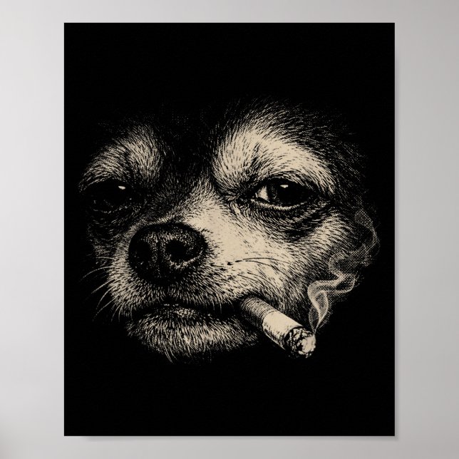 Funny Dog Smoking Cigarette Chihuahua Meme Poster (Front)