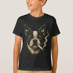 Funny Dog Smoking Cigarette Funny Boston T-Shirt