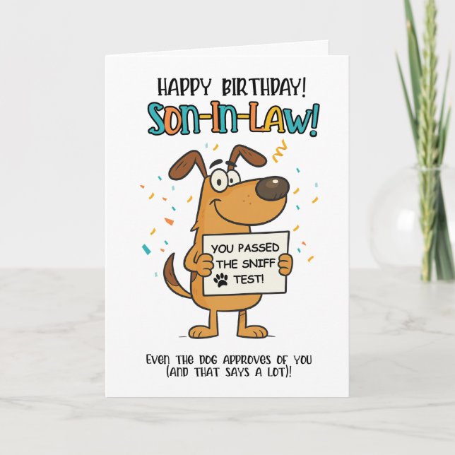 Funny Dog Son-in-Law Card – Sniff Test Humour (Front)