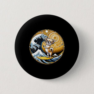 Funny Dog Surf Board Great Wave Kanagawa Surfing - 2 Inch Round Button