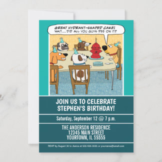 Funny Dog Suspicious of Cake Birthday Party Invitation