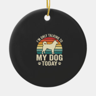Funny Dog Talking Retro Sunset Ceramic Ornament