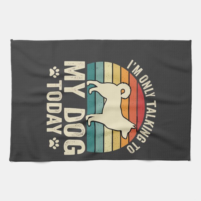 Funny Dog Talking Retro Sunset Kitchen Towel (Horizontal)
