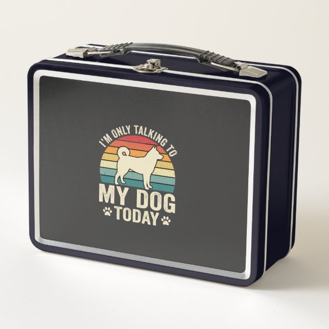 Funny Dog Talking Retro Sunset Metal Lunch Box (Front)