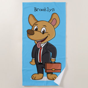 Funny dog wearing business suit cartoon  beach towel
