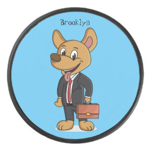 Funny dog wearing business suit cartoon  hockey puck