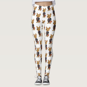 Funny dog wearing business suit cartoon leggings