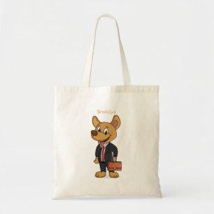Funny dog wearing business suit cartoon tote bag