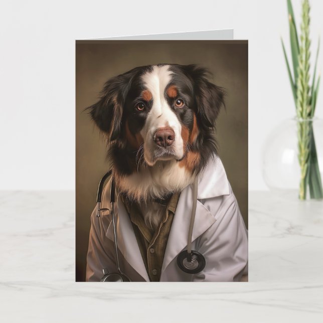 Funny Dog Wearing Doctor White Coat Folded Card (Front)