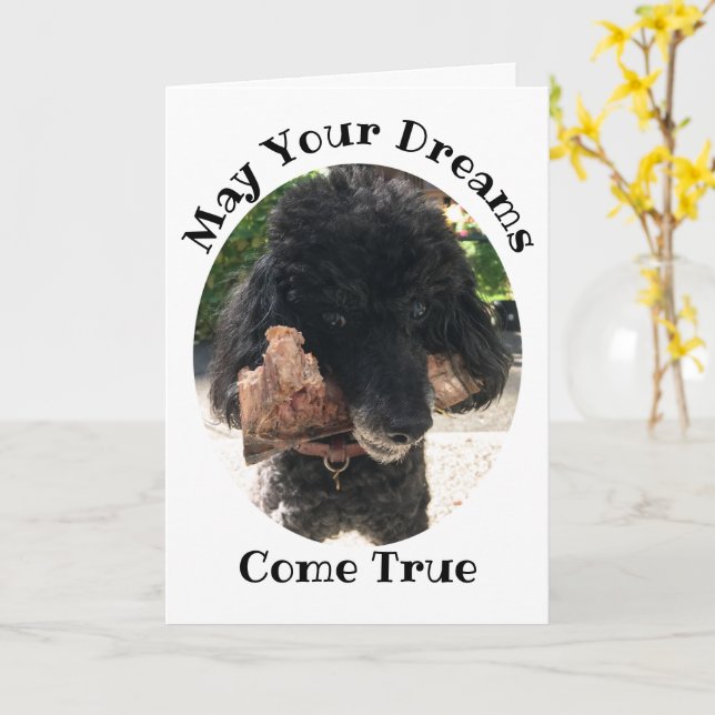 Funny Dog with a Bone Birthday Card (Yellow Flower)