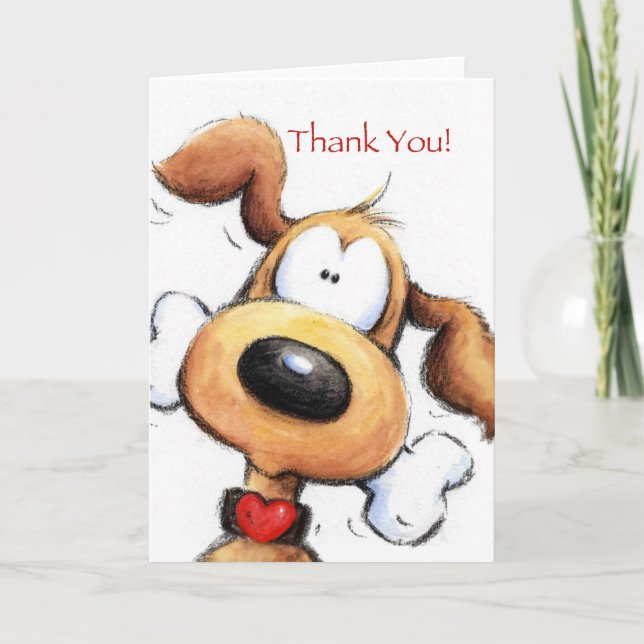 Funny Dog with Bone, Thank You! Card (Front)
