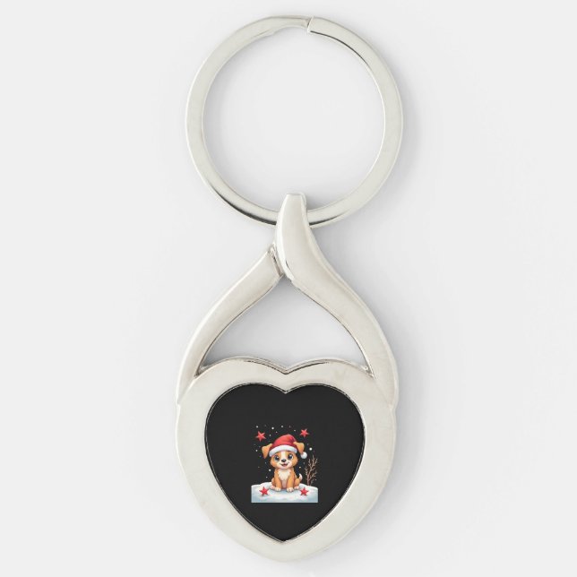 Funny Dog with Christmas Stars for Festive Season  Keychain (Front)