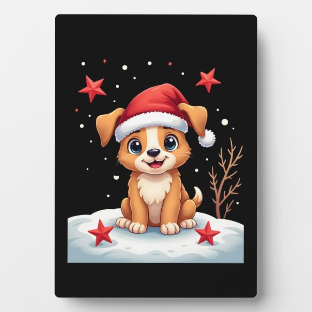 Funny Dog with Christmas Stars for Festive Season  Plaque (Front)