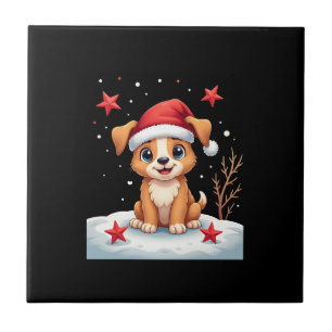 Funny Dog with Christmas Stars for Festive Season  Tile