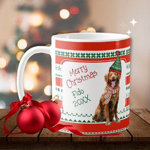 Funny Dog with Elf Hat and Scarf Red Green Custom Coffee Mug