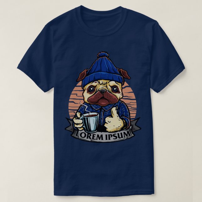 Funny Dog With Glass Coffee  T-Shirt (Design Front)