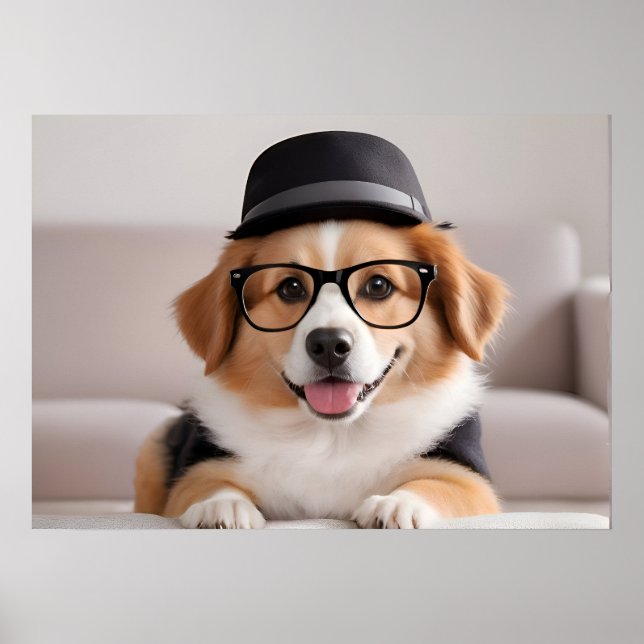 Funny dog with glasses and hat poster (Front)