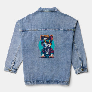 Funny Dog With Sunglasses And Great Haircut Denim Jacket