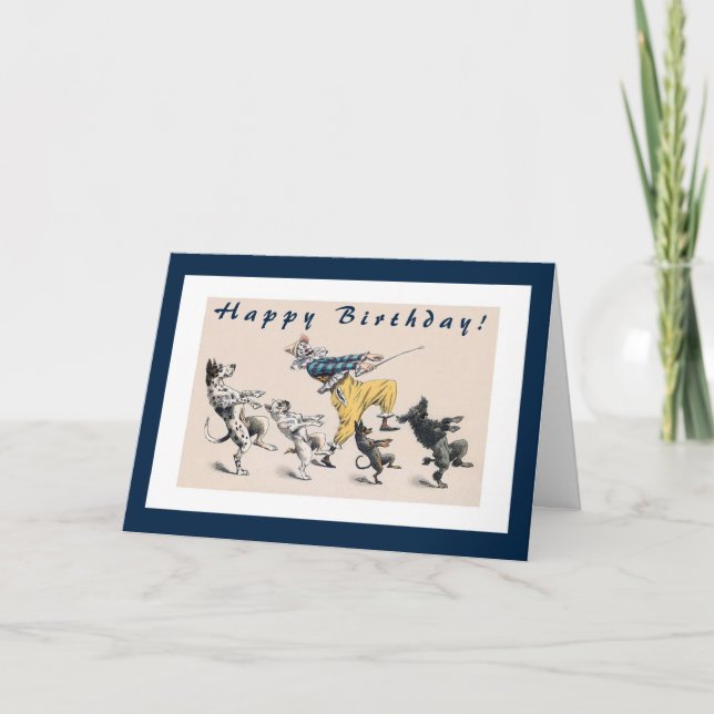 Funny Dogs and Clown 50th Birthday Card (Front)