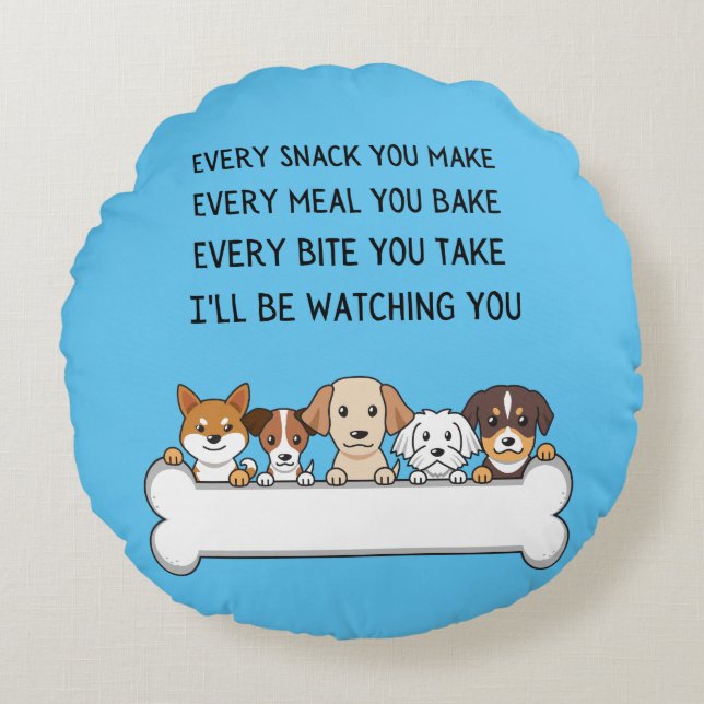 Funny Dogs And Puppies Quote Doodle Round Pillow (Front)