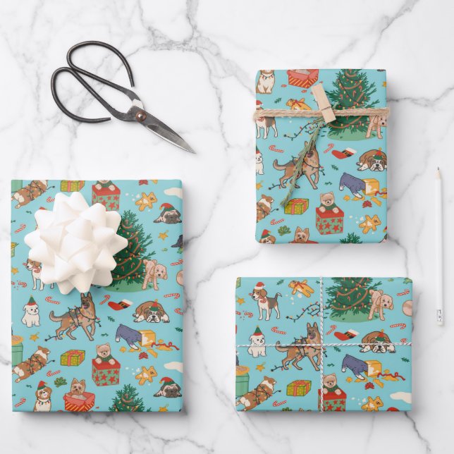 Funny Dogs Christmas Wrapping Paper - Blue (Front)